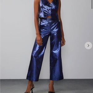 New York & Company metallic Blue wide Leg Pants